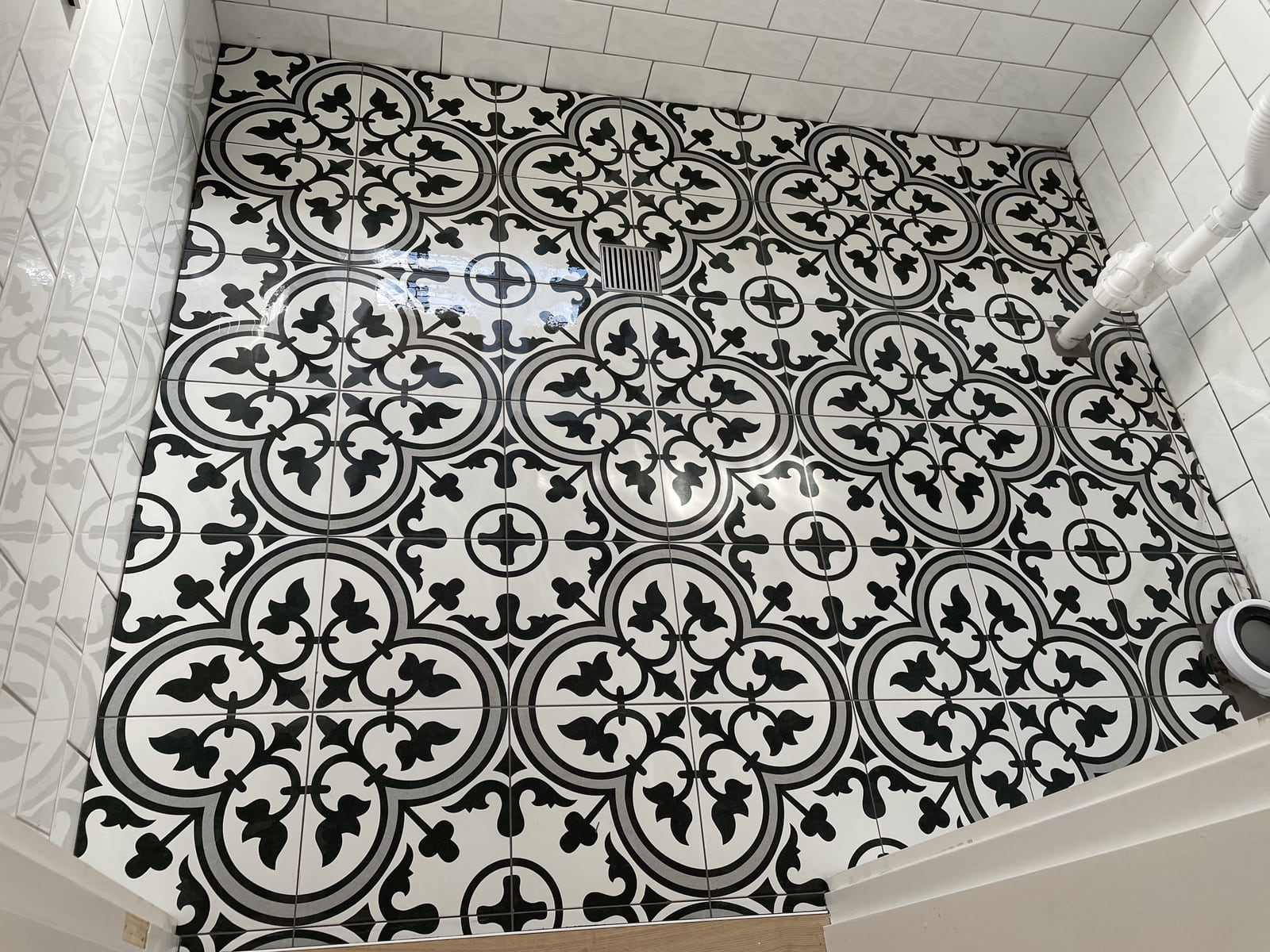 Black and white patterned encaustic floor, Brighton-Le-Sands